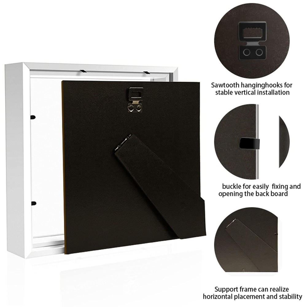 8X8 White Shadow Box Frame Display Case With Acrylic Front And Gift Stickers