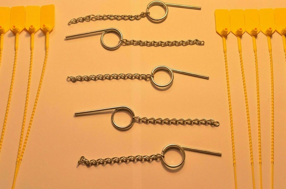 🔥🧯 5-Fire Extinguisher Safety Pull Pin &Chain With1 0-Flag Seals-YELLOW 🔥🧯