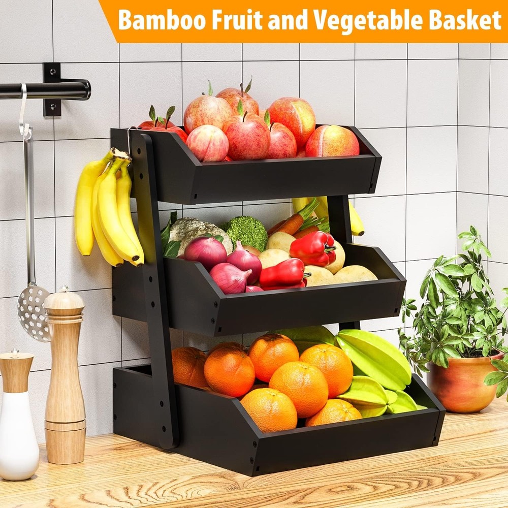Bamboo Fruit Basket for Kitchen – 3 Tier Fruit Bowl For Kitchen Counter