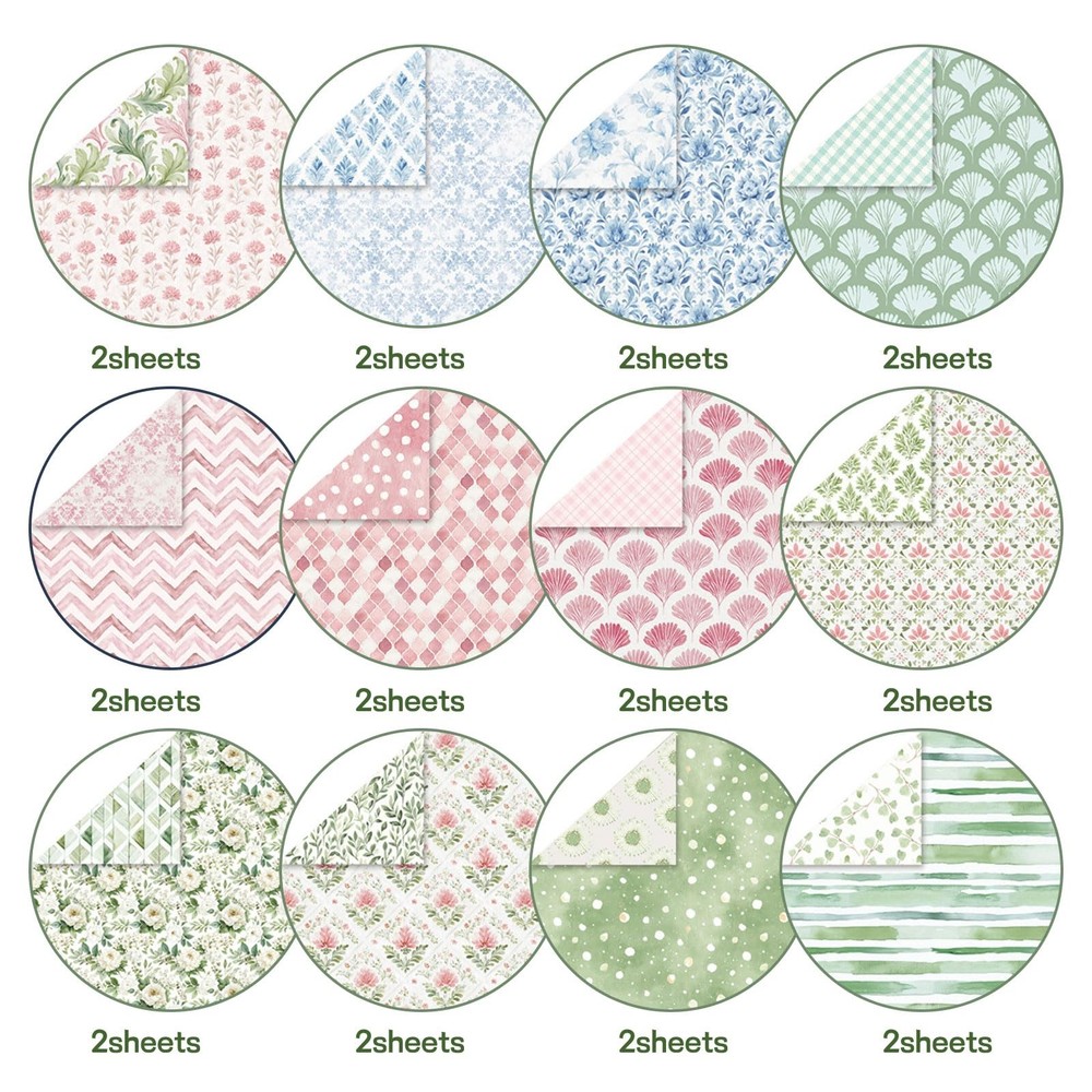 Scrapbook Paper Boho Patterned Paper for Scrapbooking, Double Sided Floral De...