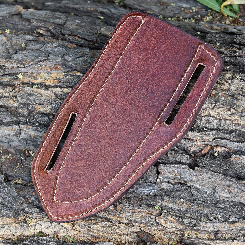 GENUINE LEATHER ENGRAVED PANCAKE HANDMADE SHEATH FIXED BLADE KNIFE / HOLSTER