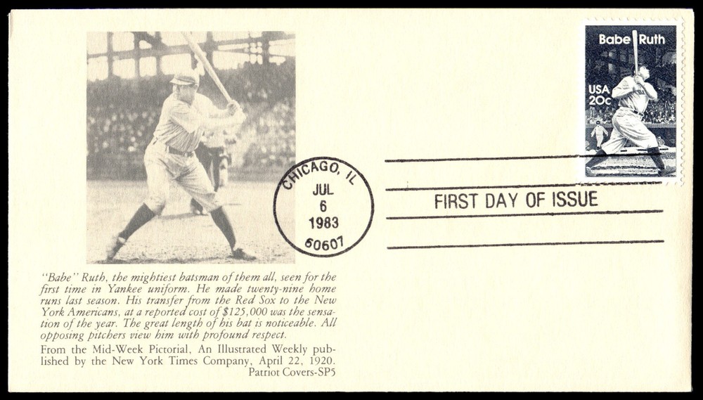 1983 Yankees Babe Ruth FDC Patriot Covers Cachet