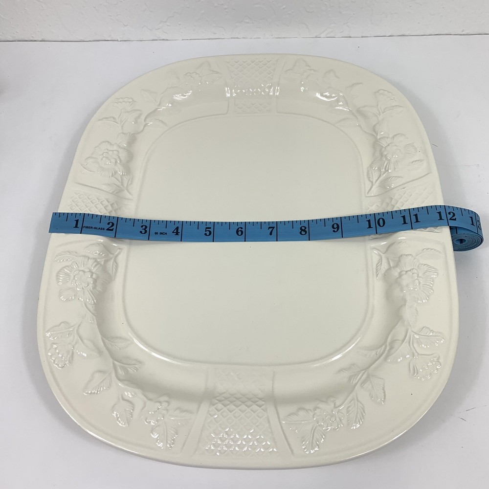 Serving Platter Made In Italy Beige Raised Floral Pattern Rectangular 14.5 X 12"