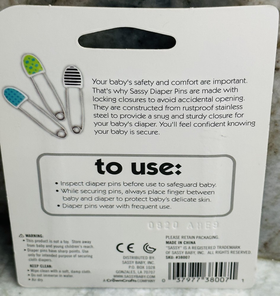 Sassy Stainless Rustproof Construction Diaper Pins(6Pack)Baby