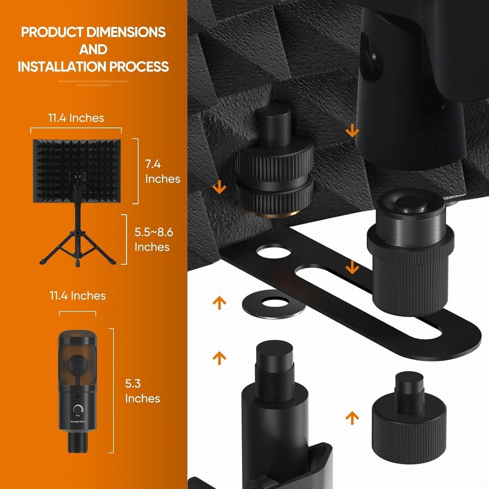 3-Panel Isolation Shield & USB Microphone Set for Podcasting and Music Recording