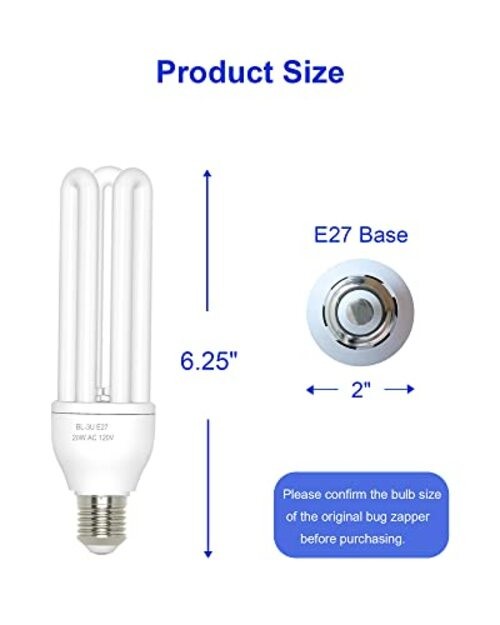 2 Pack 3U 20W Replacement Bulbs for 20W Bug Zapper with E27 Base, Compatible