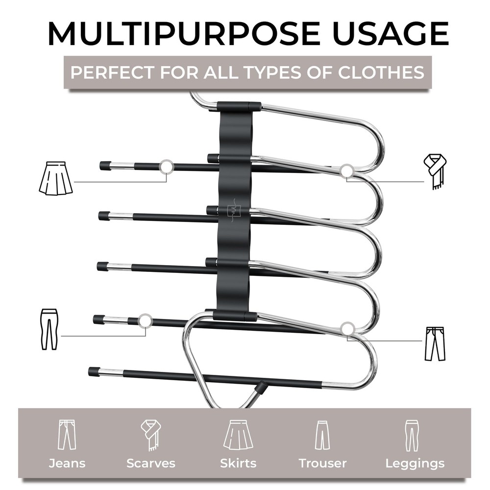 Pants Hangers Space Saving - 2 Pack - Non-Slip Multi-Layer Space Saving Hange...