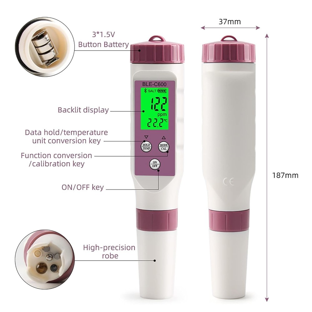 Multi-Function Water Tester with Bluetooth for pH, TDS, and Temperature Analysis