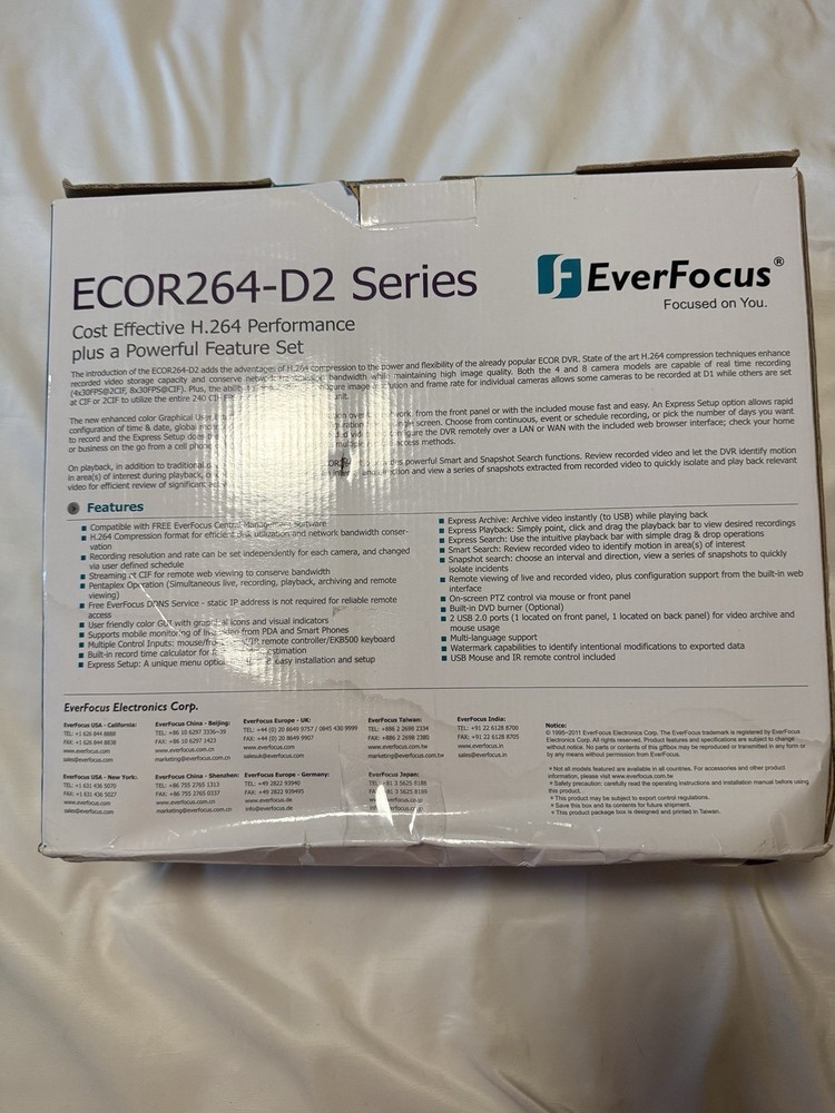 EverFocus ECOR264-4D2 DVR 4 Channel Security Recorder 500GB Open Box Powers On