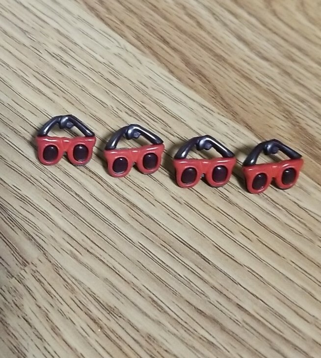 4 Red & Black Sunglasses Novelty Buttons - Hard Plastic