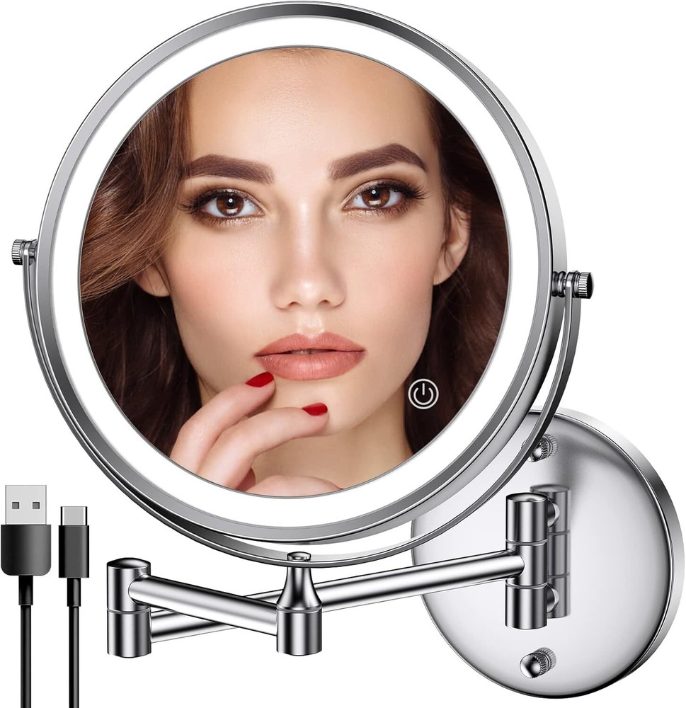 Rechargeable Wall Mounted Cosmetic Mirror with Lights (Chrome)