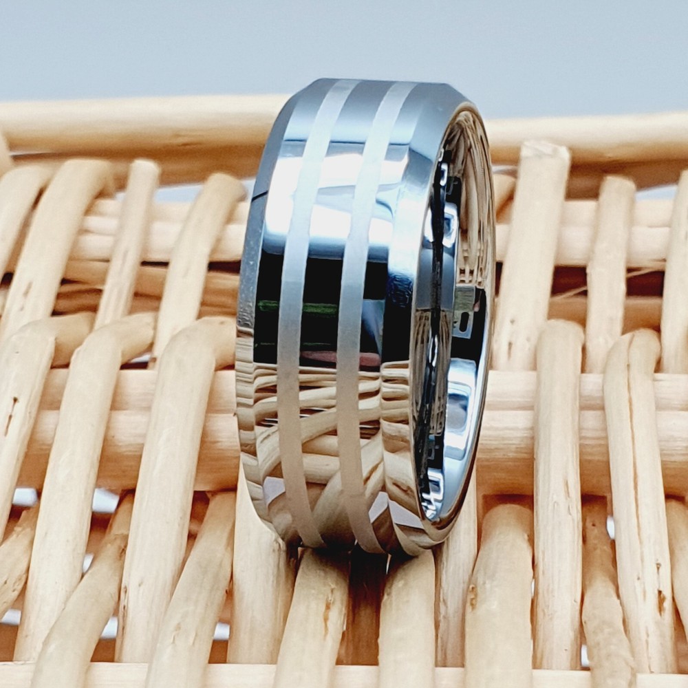 Personalized Silver Polish Band Durable Scratch-Resistant Tungsten Wedding Ring