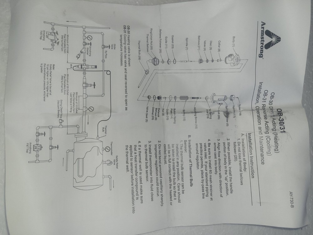 Armstrong D24367 temperature regulating valve 3/4" npt