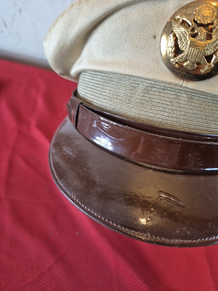 Named WWII US Enlisted Crusher Visor Cap Tan Khaki
