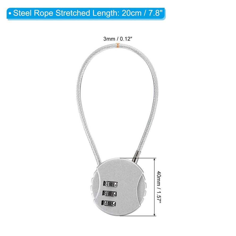 Small Combination Lock 7.8 Inch, 3 Pack 3 Digit Padlock for Locker, Silver Tone