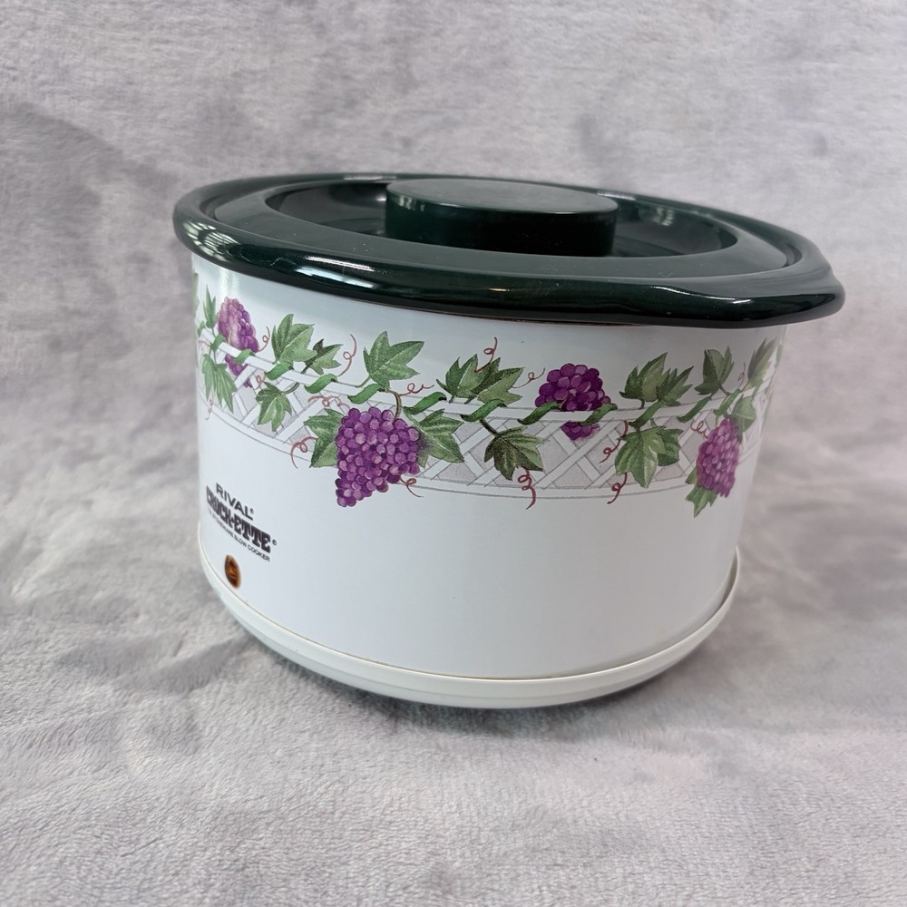 Vintage Rival Crock-Ette 1 Qt Slow Cooker Grapevine Pattern Fixed Pot Warmer