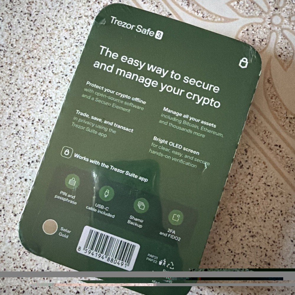 TREZOR SAFE 3 Passphrase & Secure Element Crypto Hardware Wallet Solar Gold