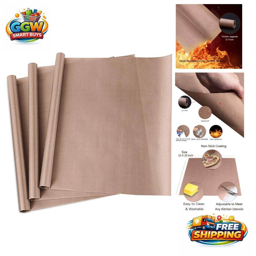 Versatile 3 Pack 16x20 Heat Press PTFE Teflon Sheets - Tear Resistant & Durable