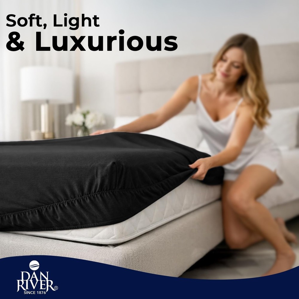 DAN RIVER 100% Cotton Jersey Fitted Sheet, Full, Black, 16 Inch Deep Pockets,...