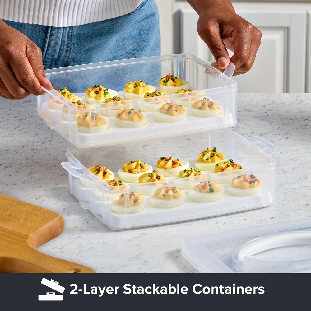 Snapware (2-Layer, 24 Eggs) Plastic Detachable Deviled Egg Carrier Storage Co...