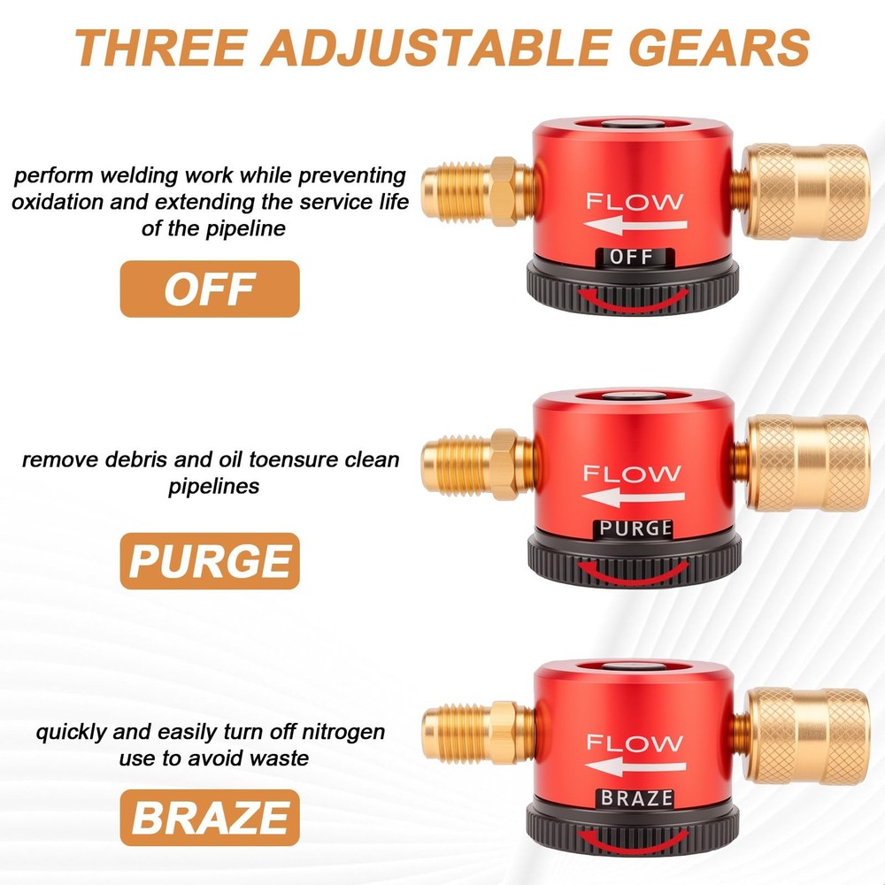 Upgraded Nitrogen Purge Tool with & Brazing Modes, 1/4" Flare ‎red