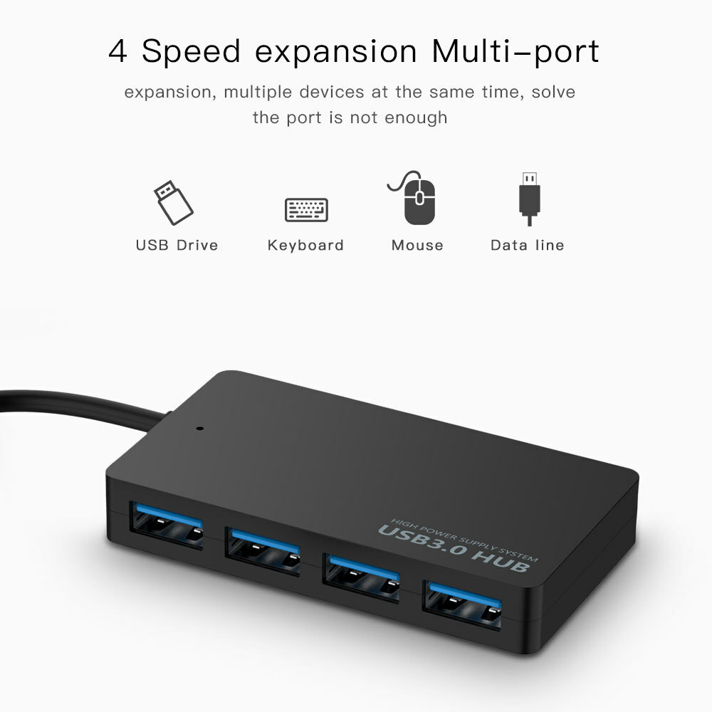 4 Port USB 3.0 Hub Cable Power Adapter Splitter Multiple Extender for Laptop Lot