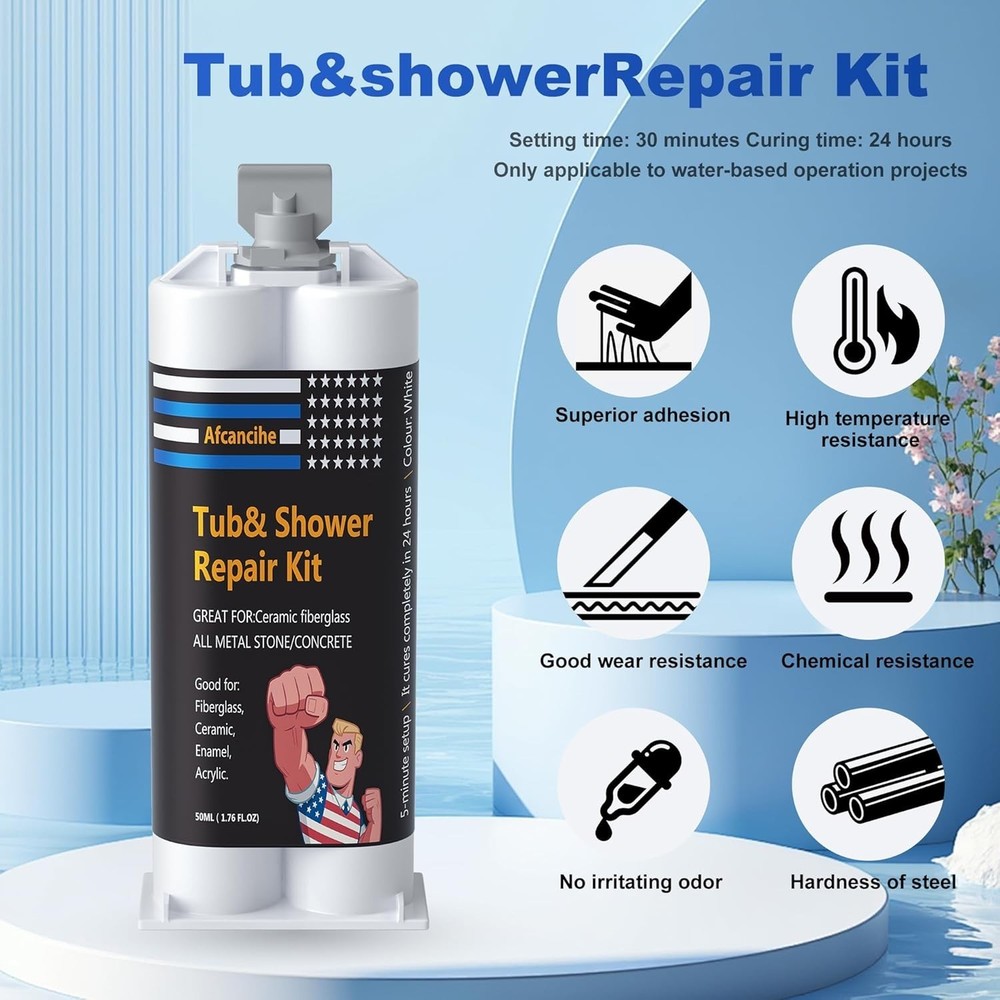 Professional White Bathtub Repair Kit - Permanent Fix for Chips, Cracks & Hol...