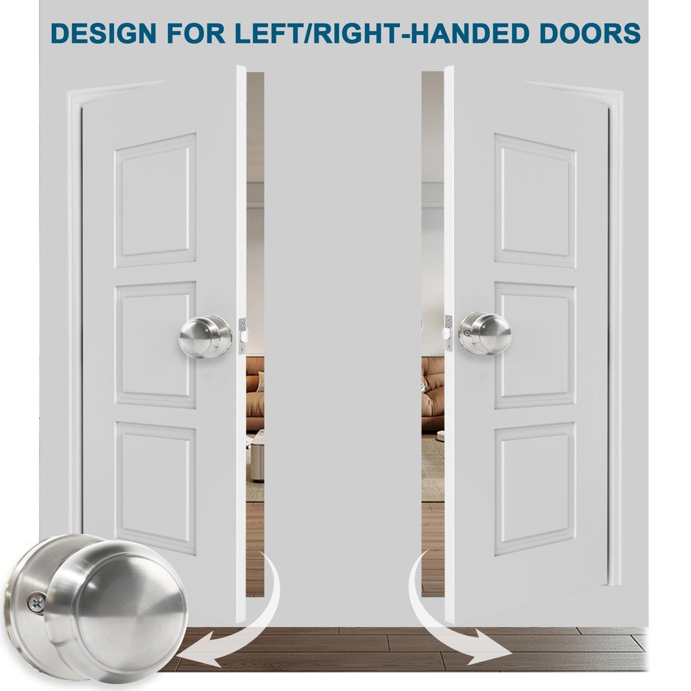 RAZCC Passage Door Knobs 5 Pack Satin Nickel Interior Round Door Handles Keyless