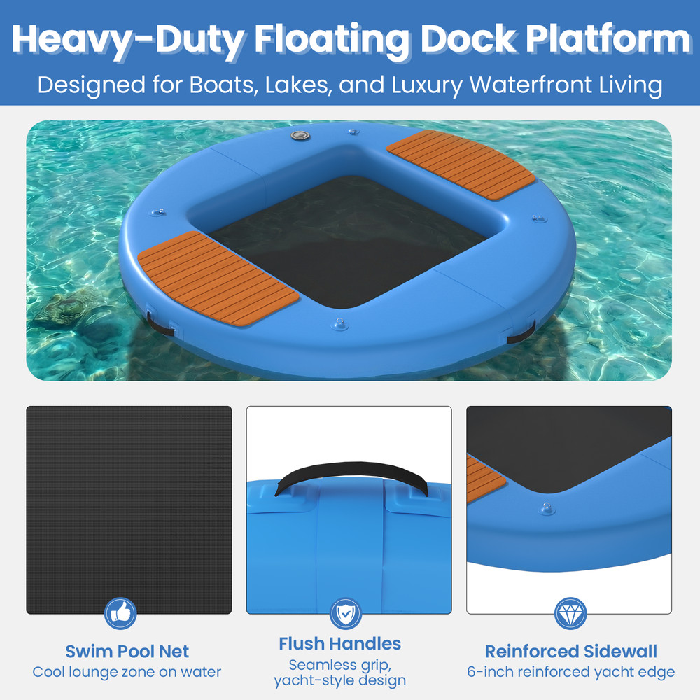 8ft Inflatable Floating Platform, Mesh Swim Net, EVA Deck, 6in Thick
