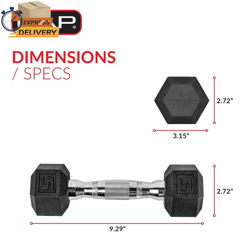 Barbell, 5Lb Coated Rubber Hex Dumbbell, Pair