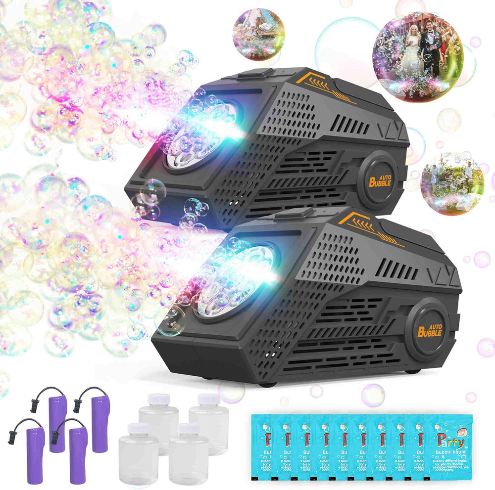 2-Pack Bubble Machine,Automatic Bubble Blower with 4 Rechargeable Batteries 2...