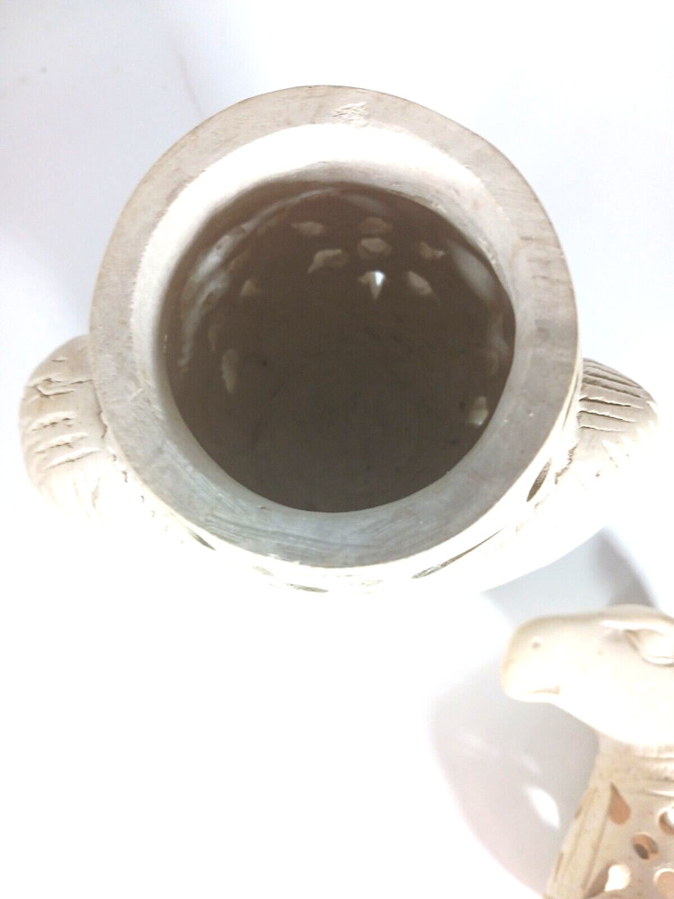 Pottery White Clay Eagle Sculpture Figurine LED Candle Holder Pierced