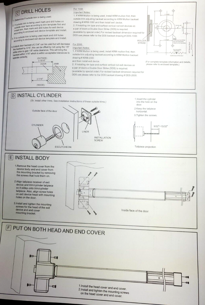 1000R 33" US32D Design Hardware Aluminum Push Bar Exit Rim Exit Device