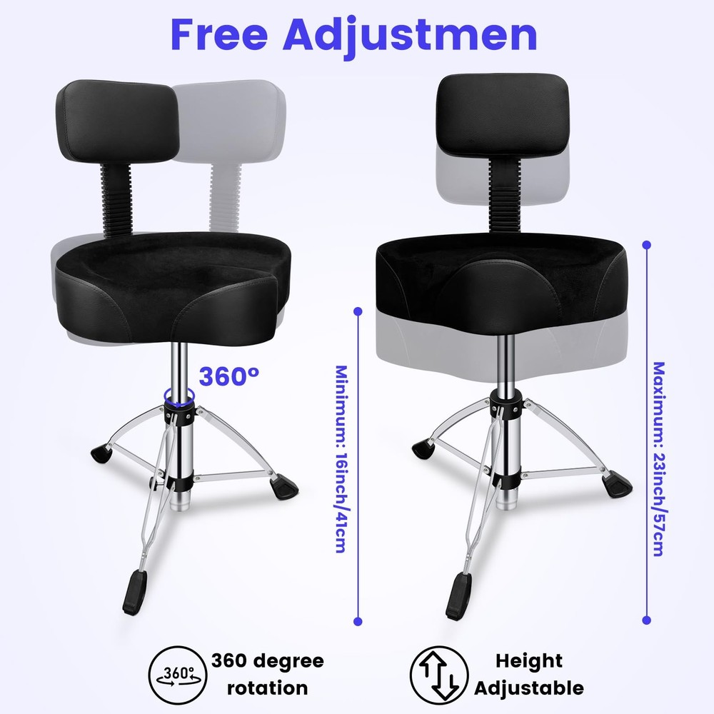 Drum Throne with Backrest,Height Adjustable Airlift Drum Stool,Heavy Duty Dru...