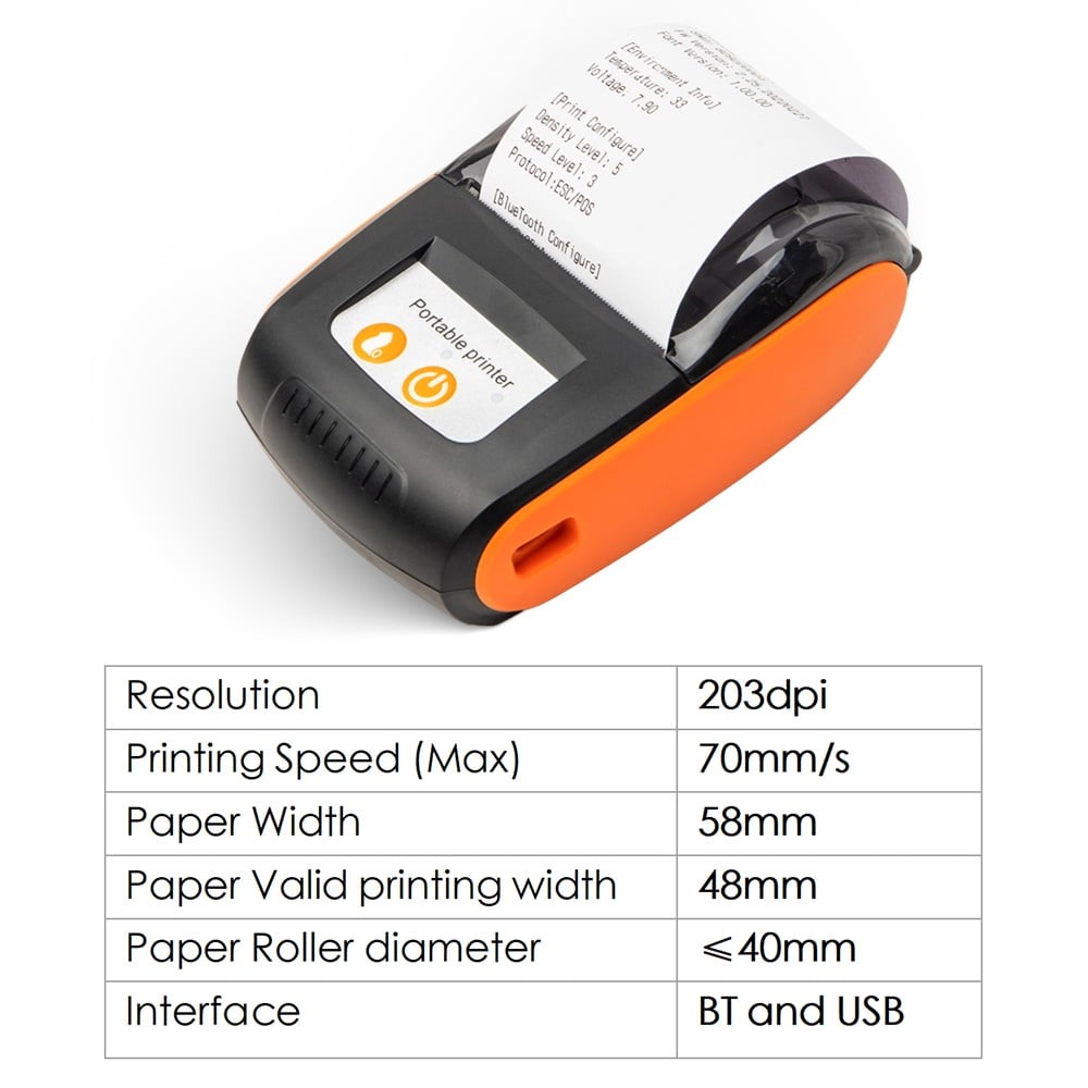 58mm Thermal Receipt Printer Wireless BT USB For Android IOS Windows