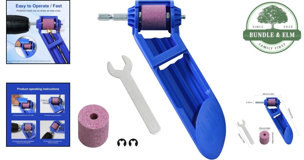 Complete Drill Bit Sharpener Kit with Adjustment Wrench and Retaining Clips