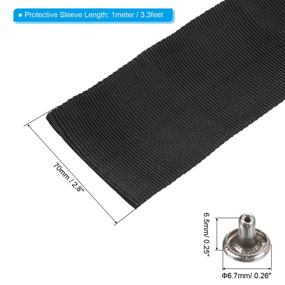 3.3Ft*70mm Polyester Rope Protector Cable Cover Rope Protective Sleeve Black
