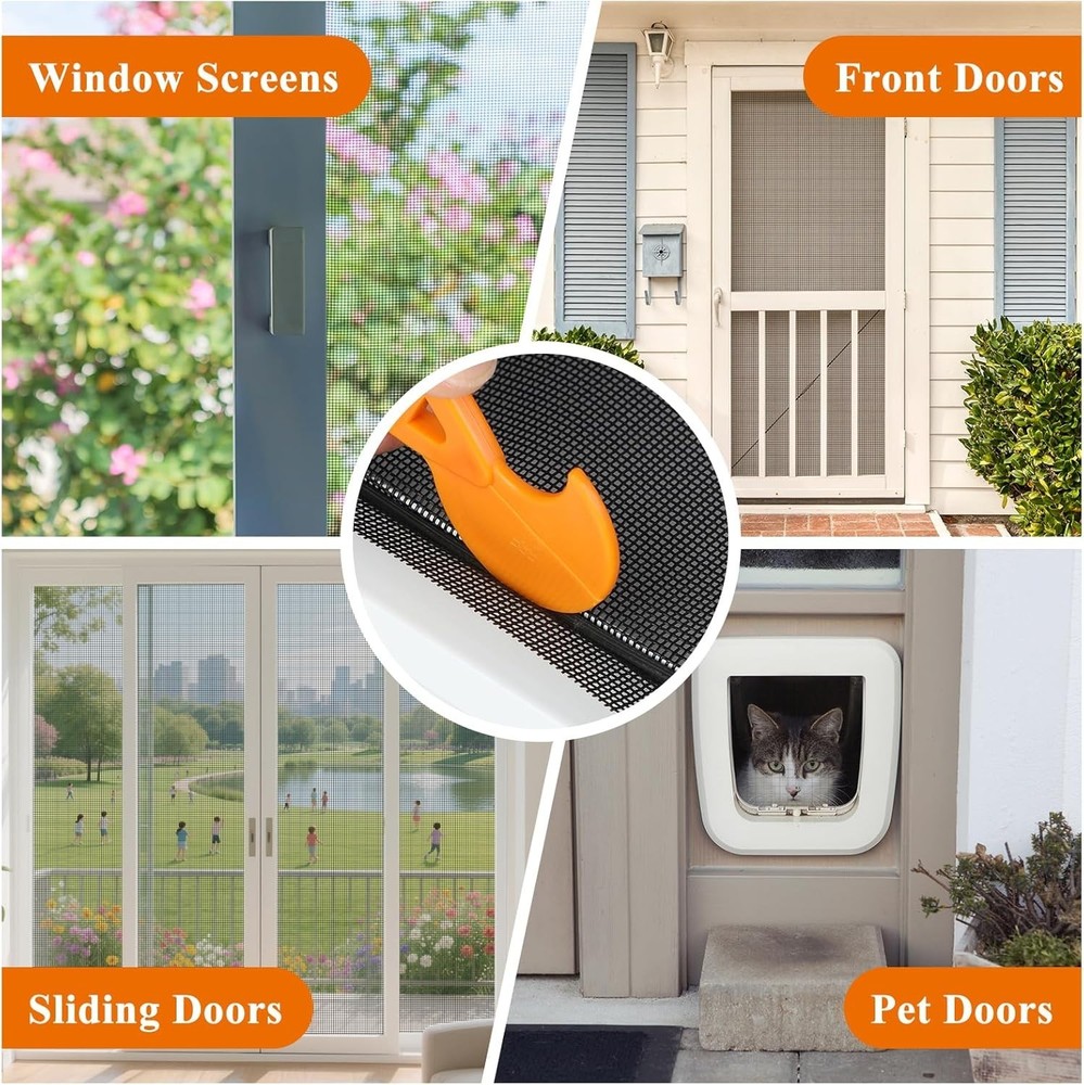 Customizable Window & Door Screen Replacement Kit, Easy Install & 65.6 FT Spline