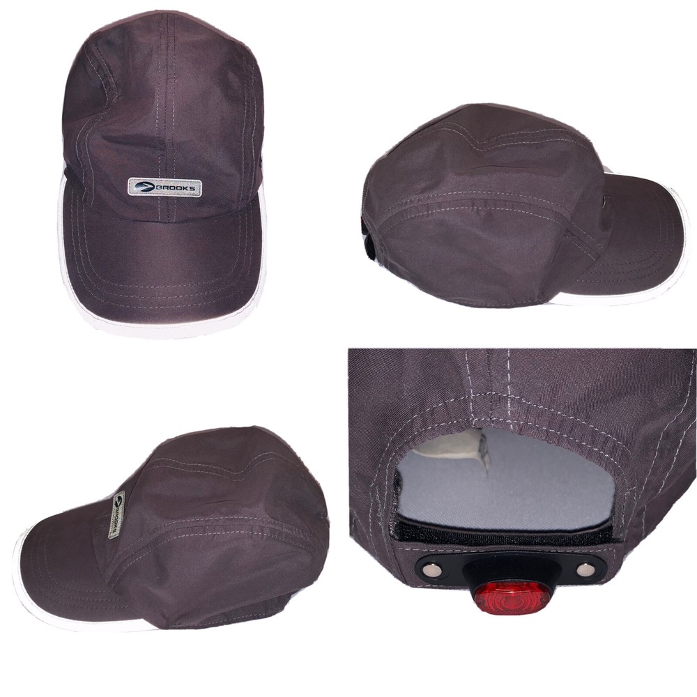Brooks Running Hat Reflective Adjustable Gray Cap Red Light Strap NOT WORKING