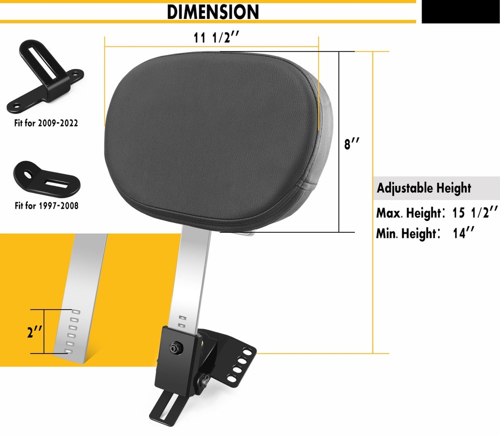 Adjustable Plugin Driver Rider Backrest Custom Kit for Harley Electra Glides ...