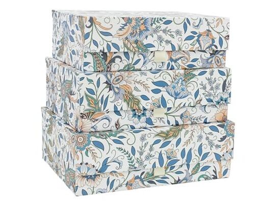 3-Piece Decorative Storage Boxes with Lids, Magnet and Ribbon, Plain White,