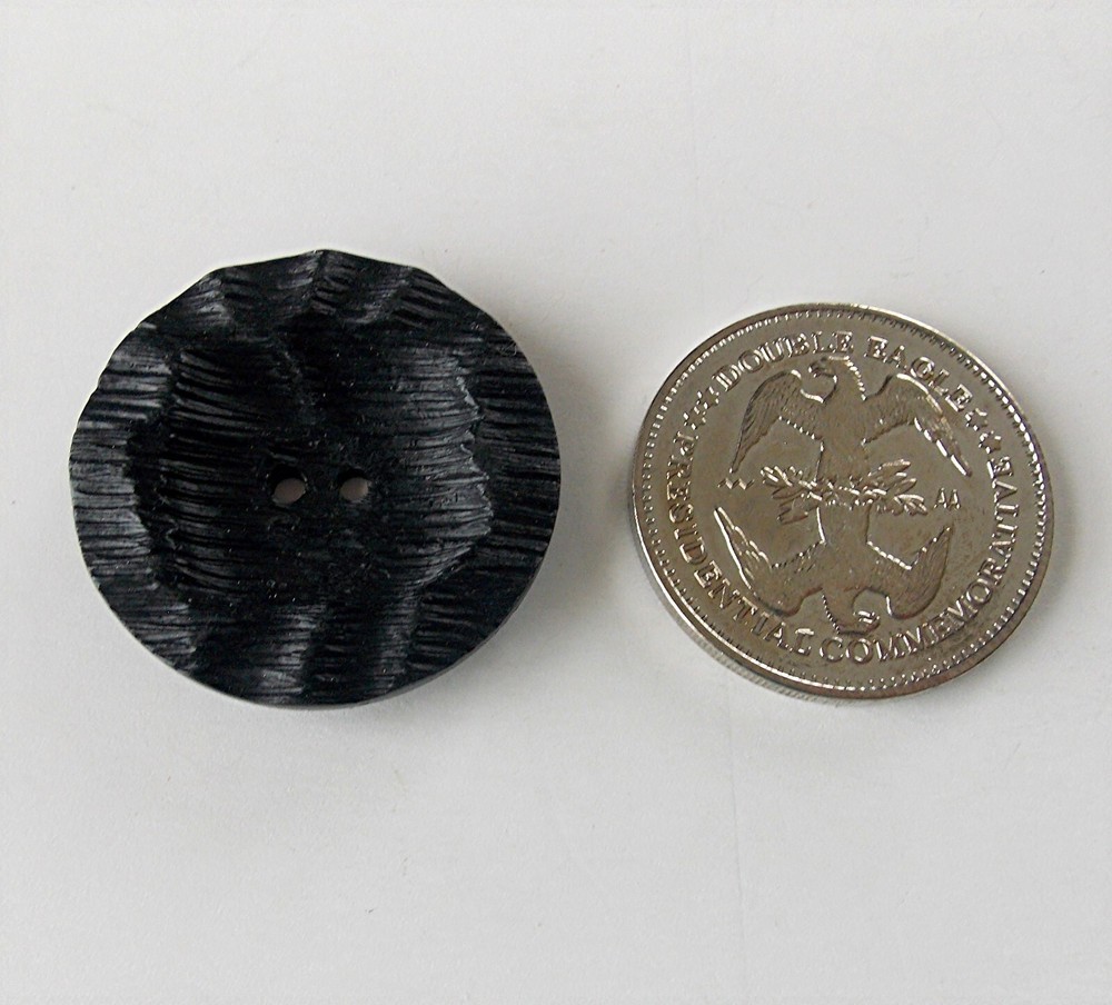 ONE LARGE SINGLE VINTAGE BLACK PLASTIC 1 3/4" DIA. ROUND 2-HOLE STATEMENT BUTTON