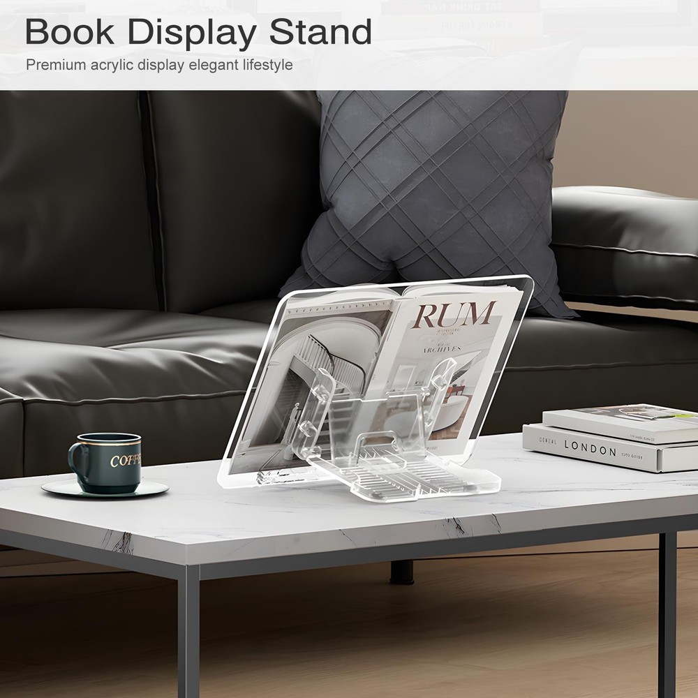 Acrylic Book Stand, Angle Adjustable Book Display Stand,Foldable Cookbook Sta...