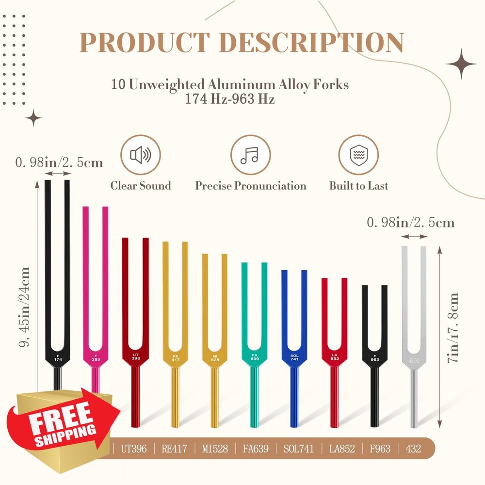 Fiada Chakra Tuning Fork Set 174Hz-963Hz Healing