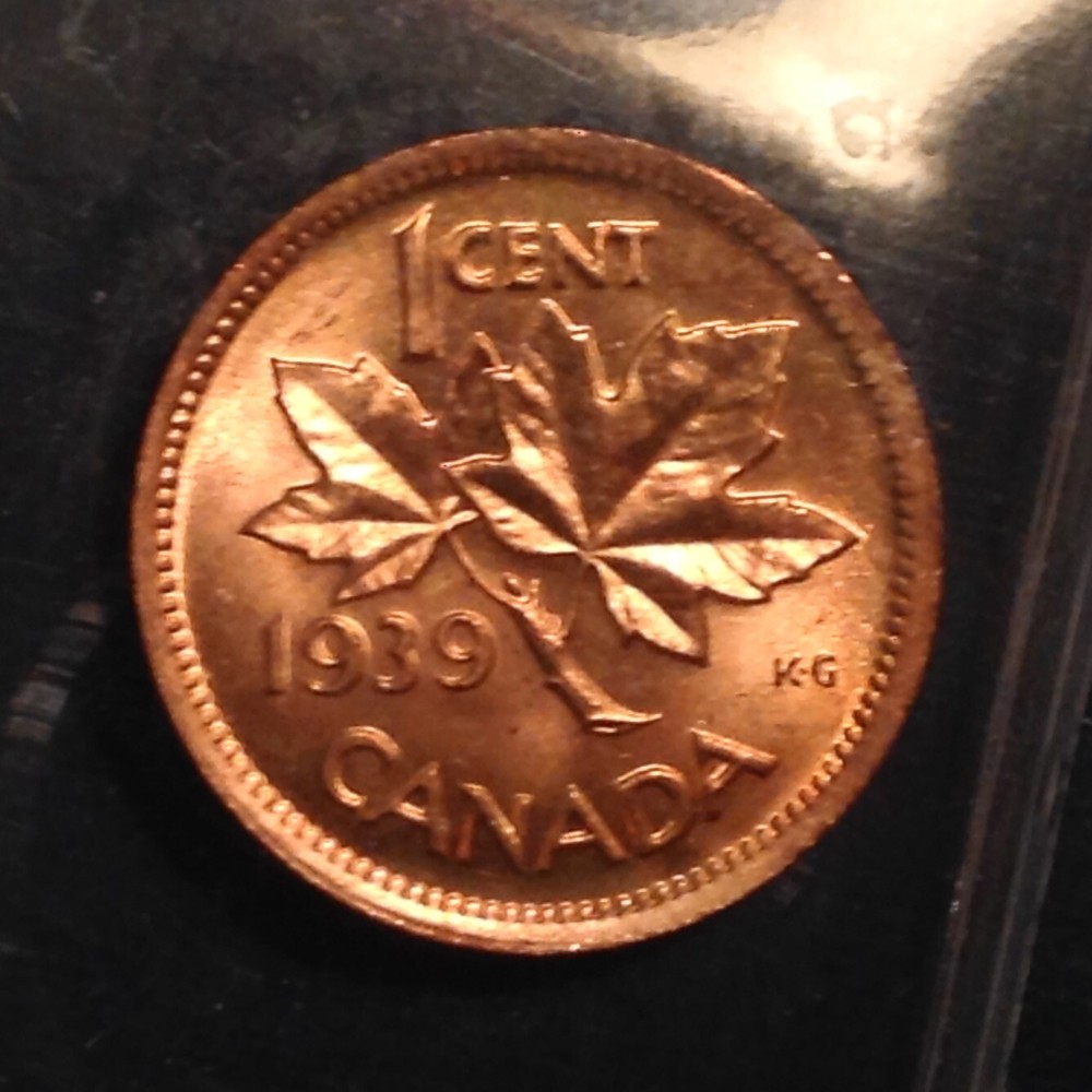 1939 Canada George VI One Cent ICCS Graded RED Uncirculated cd -