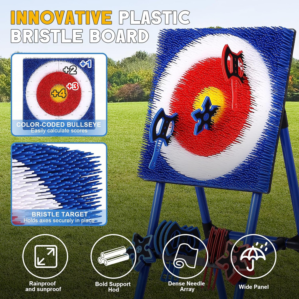 Axe Throwing Game for Backyard 8 Throwing Axes Set - Deluxe Foldable Plastic