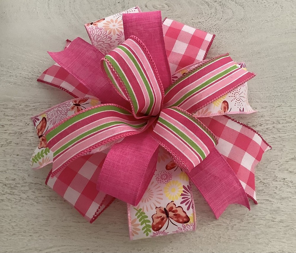 10" Whimsical Easter Wreath Bow, Spring Lantern Bow - Handmade/ Butterflies