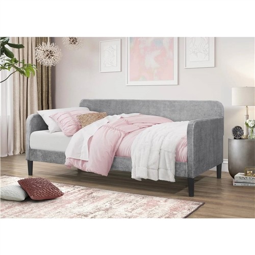 Twin Modern Grey Silver Velvet Upholstered Daybed