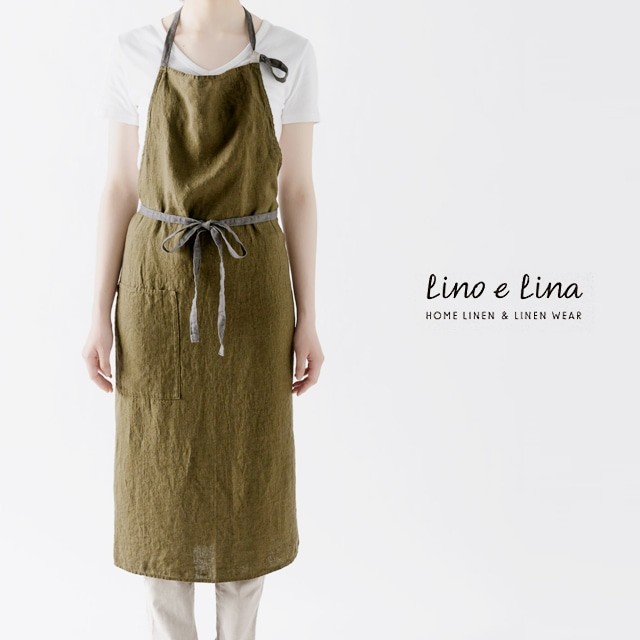 Lino e Lina Manon Full Apron, Khaki Green