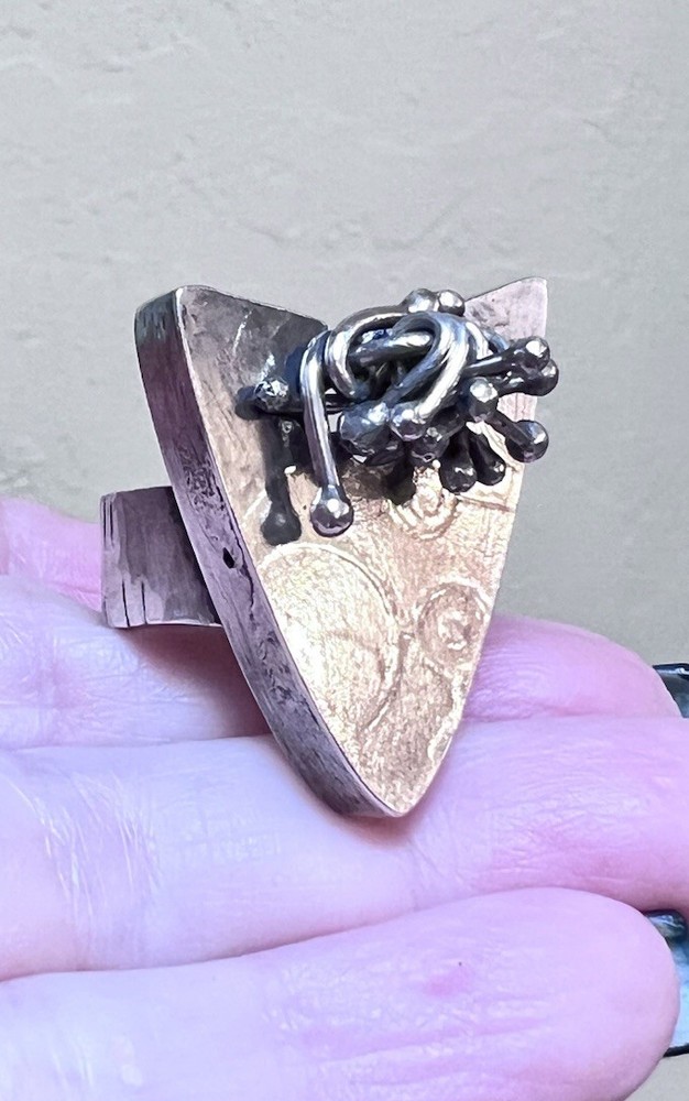 LOVELY Sterling Silver Artisan Large Textured, Articulated Triangular Ring